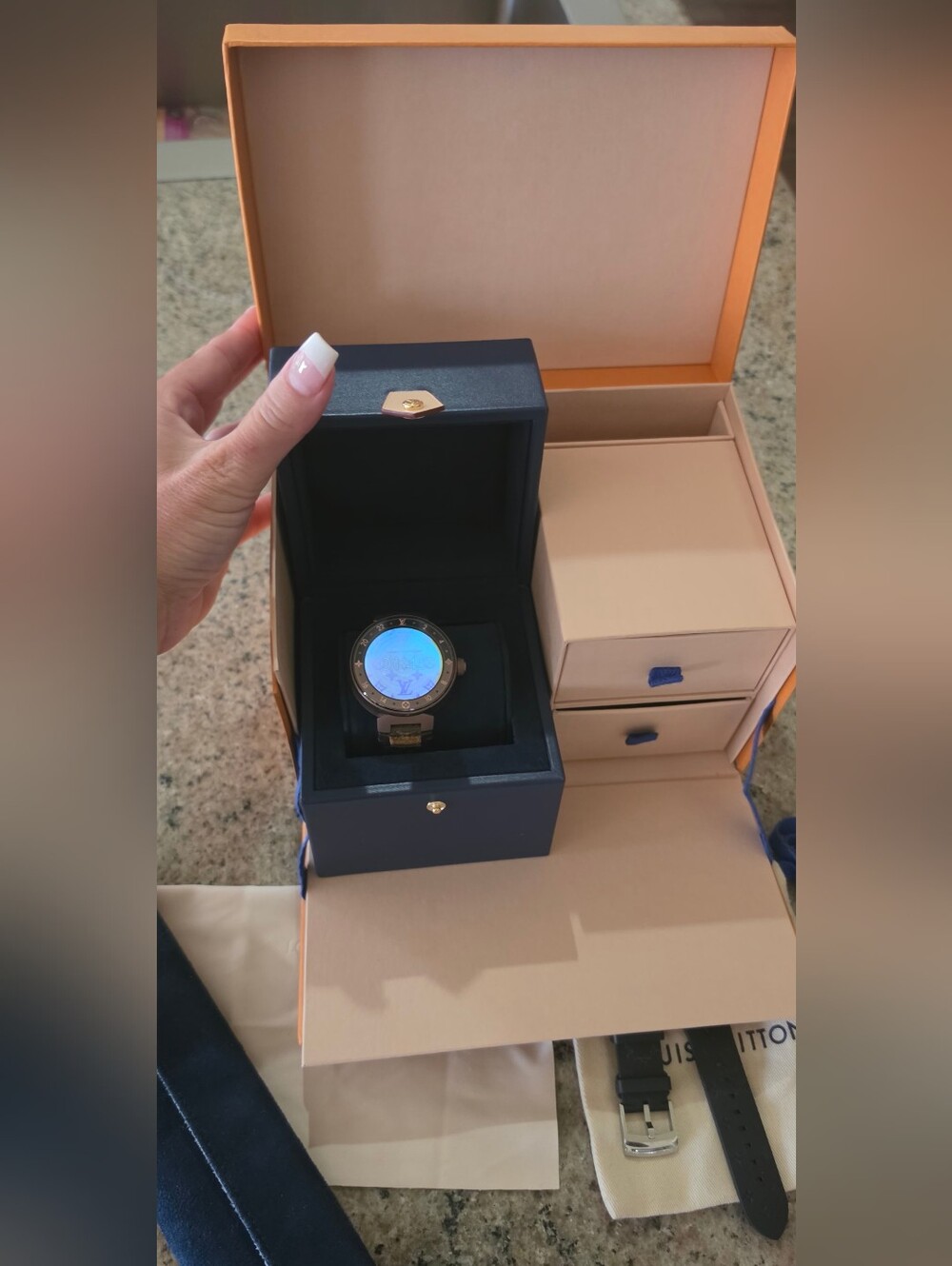 Louis Vuitton Smartwatch with Black Strap and Gold-tone Bezel